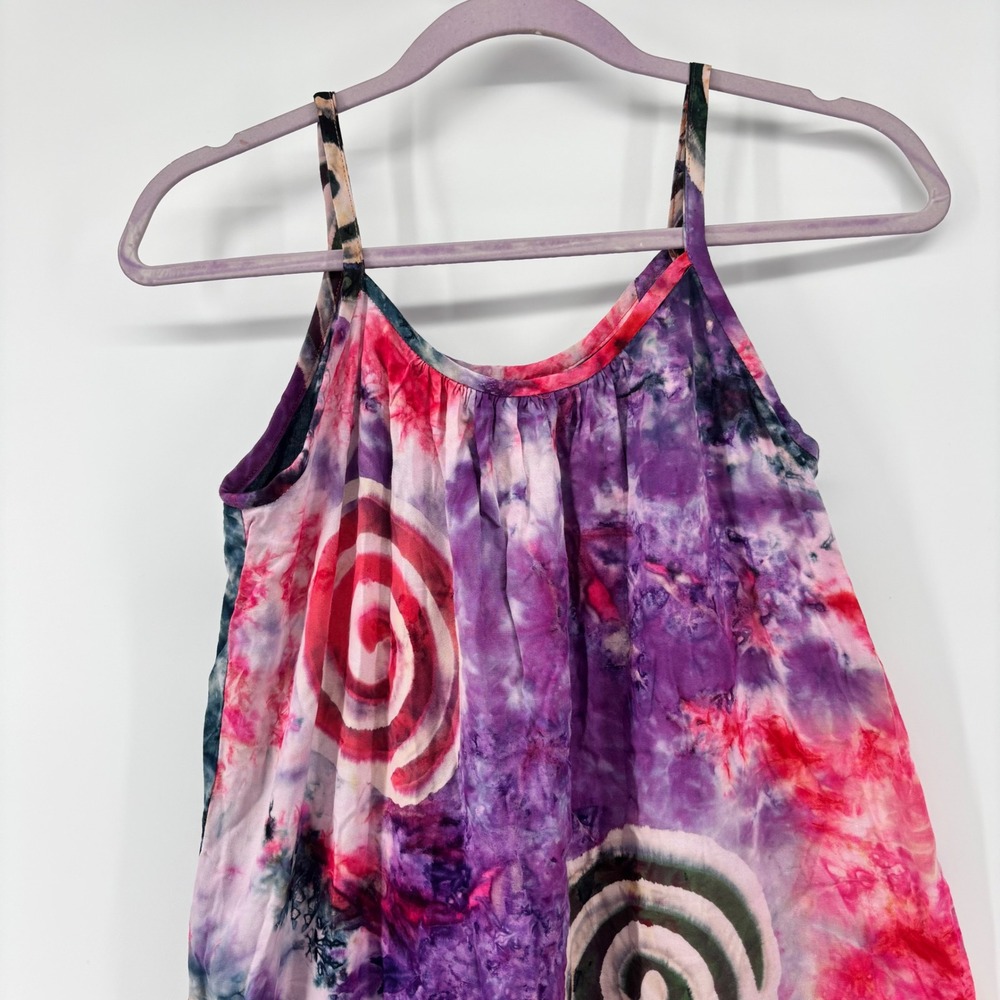 Batik Rumah Yogyakarta Tie Dye Spiral Fringe Shift Dress Multicolor Womens - Picture 2 of 10